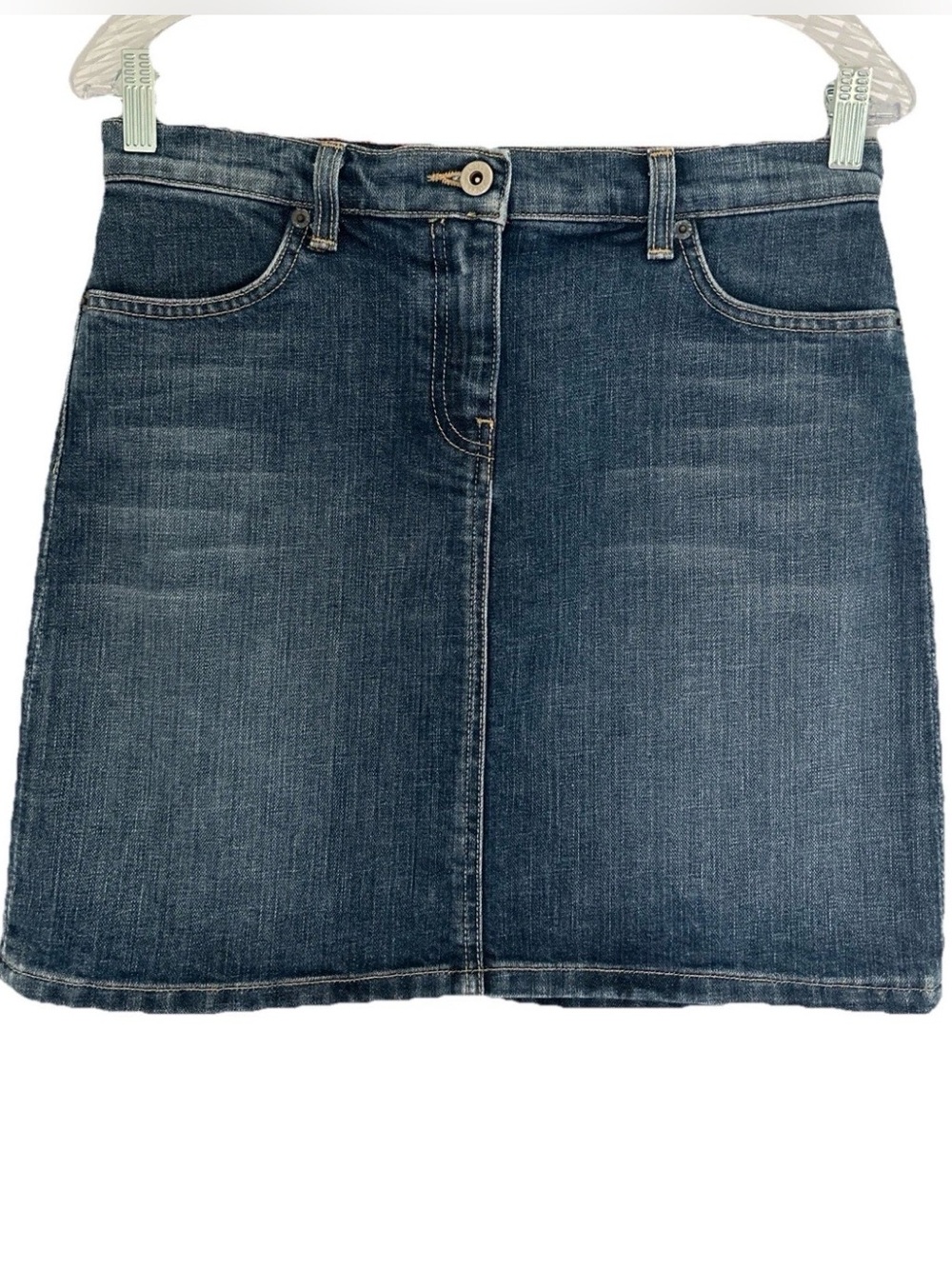 Vintage J Crew women 6 denim mini skirt medium blue wash Y2K 2004 made in USA